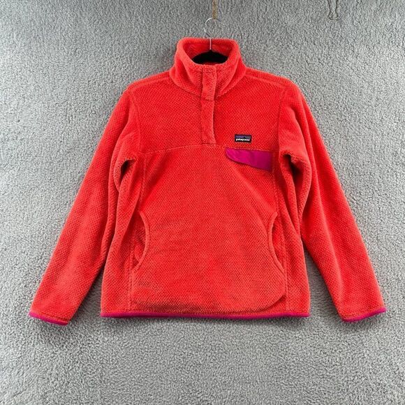 Patagonia Re-Tool T Snap Coral Orange Fleece Pullover - Picture 3 of 12